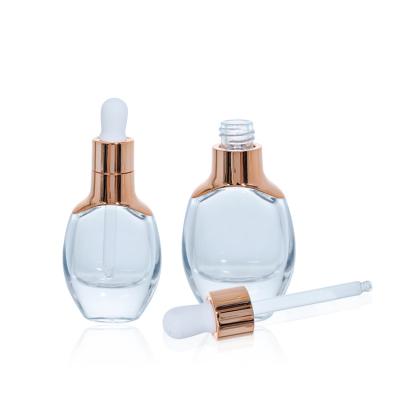 China New Cosmetic Mold Thick Wall Dark Clear Cosmetic Serum Frosted Glass Bottle 30ml With Dropper for sale