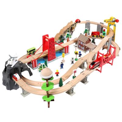 China Eco-friendly Material Wooden Train Tracks Trains Gift Packed Toy Railway Kits For Kids Toddler Boys And Girls Premium Construction Wooden Toys for sale