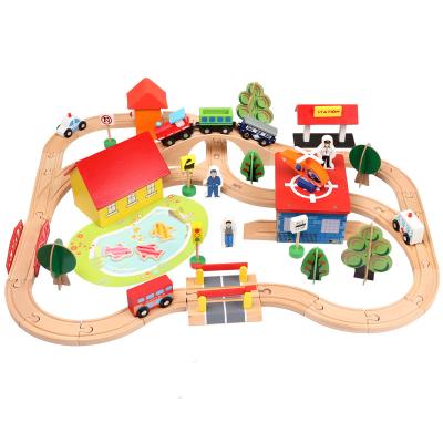 China Eco-Friendly Non-Toxic Wooden Train Tracks Gift Packed Toy Railway Kits For Kids Toddler Boys And Girls Premium Construction Wooden Toys for sale