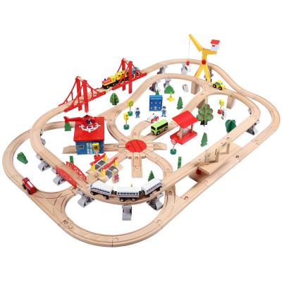 China Premium Montessori Building Wooden Toys Train Tracks Toddler Boys Wood Building Premium Material Eco-friendly Material Girls Wood for sale