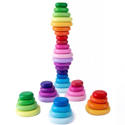 China Eco-Friendly Material Wooden Toys Rainbow Stacking Blocks Montessori Material Toys Building Blocks For Preschool Educational Toddler Activity for sale