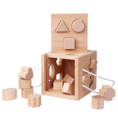 China Intelligence Montessori Developing Wooden Material Shape Matching Cube Toy Geometric Shape Blocks Sorter Box Learning Educational Matching Game Toddlers for sale