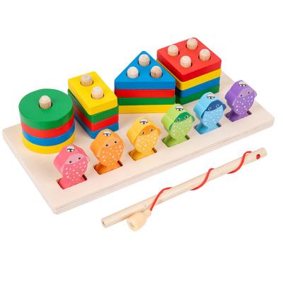 China Puzzle Matching Interlocking Stacking Toy Montessori Material Toys Wooden Matching Stacking Toys Preschool Color Recognition Stacker Shape Sorter Kids Toddlers Educational Toys for sale