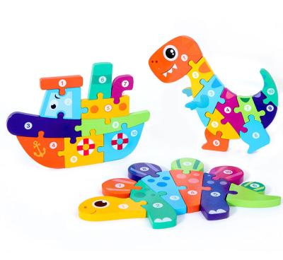 China STUFFED Wooden Puzzles for Toddlers Car Dinosaur Shape Montessori Toy Jigsaw Puzzles with Animal Shape Montessori Material for sale