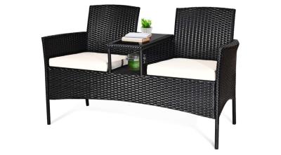 China Removable Cushions Table Wicker Patio Conversation Furniture Set Tempered Glasstop for sale