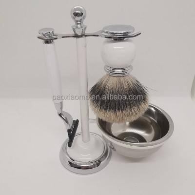 China Triple Blade Anniversary Gift Box For Mens Shaving Brush Shaving Razors Men's Shaving Brush And Bowl Shaving Set for sale