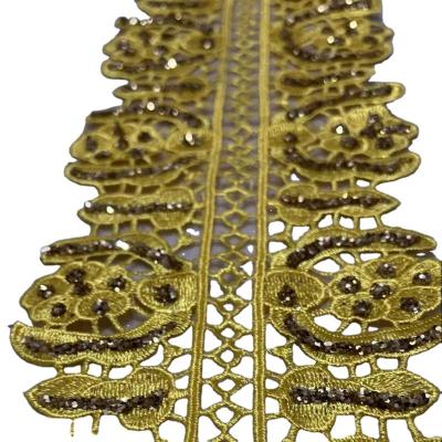 China Sustainable Gold Vintage Many Design Embroidered Pattern Glitter Nigeria Venice Lace Trim Crochet Tie Swiss Diy Lace Fabric for sale