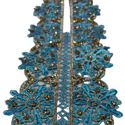 China Sustainable Gold Vintage Many Design Embroidered Pattern Glitter Nigeria Venice Lace Trim Crochet Tie Swiss Diy Lace Fabric for sale