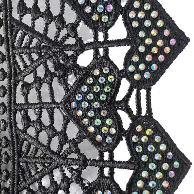 China Sustainable African Trim Lace Trim Metallic Rhinestone Embroidered Lace Pattern Lace Wide 12cm for sale