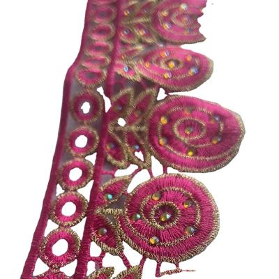 China Wholesale Viable African Pattern Lace Trim Metallic Embroidered Lace Trim With 6cm Wide for sale