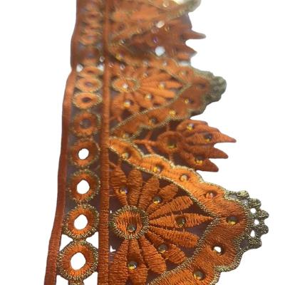 China Wholesale Viable African Pattern Lace Trim Metallic Embroidered Lace Trim With 6cm Wide for sale