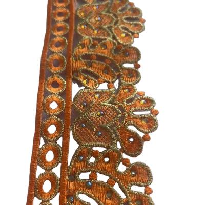 China Wholesale Viable African Pattern Lace Trim Metallic Embroidered Lace Trim With 6cm Wide for sale