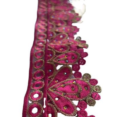 China Wholesale Viable African Pattern Lace Trim Metallic Embroidered Lace Trim With 6cm Wide for sale