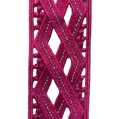 China Sustainable Lace Trim African Lace Trim Metallic Rhinestone Embroidered Pattern Lace Wide 9cm for sale