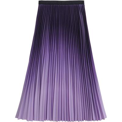 China 2022 New Fashion Anti-static Colorful Women's Black Purple Gradient Skirt RH0728 Elastic Waist Pleated Long Skirts for sale