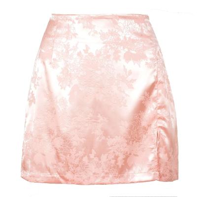 China Anti-Static Women's Casual Floral Split Satin Mini Skirts High Waist Zipper Mini Short Skirt for sale