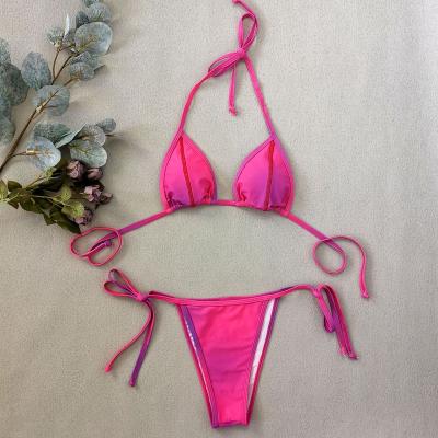 China 2022 Women's Gradient Color Spot Slit Strap Bikini Swimwear Lace Up Backrest Swimwear Windproof for sale