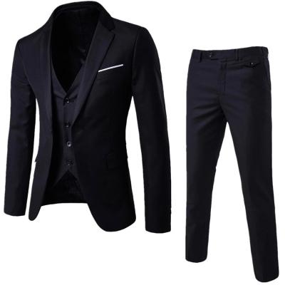 China Anti-wrinkle business style fashion slim fit many color solid color wedding 3 piece formal suit for men for sale