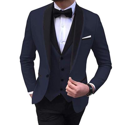 China 2022 Anti-Wrinkle Mens Suit 3 Piece Solid Color Formal Slim Fit Tuxedos (Blazer+Vest+Pants) Wedding Groomsmen Suit for sale