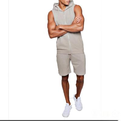 China Anti-Wrinkle Sports Gym Mens Knitted Sleeveless Hoodie And Football Short Latest Design Tracksuit for sale