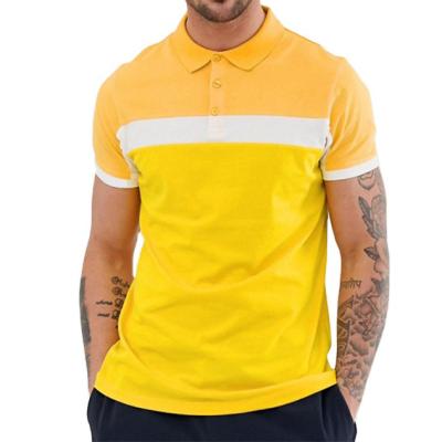 China RH0465 Anti-wrinkle OEM button placket contrast panel fitted cuffs lemon yellow polo shirt with contrast panels polo T-shirt men for sale