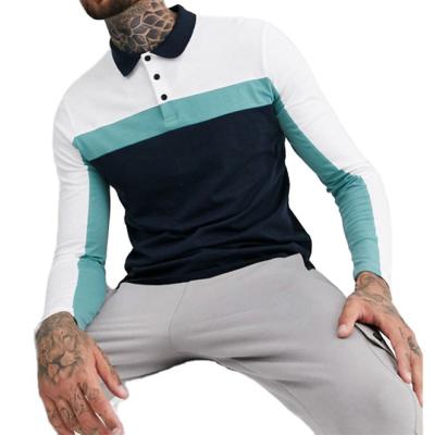 China Anti-Wrinkle RONGHE Smart Casual Long Sleeve Custom Polo Shirt With Contrast Panels for sale