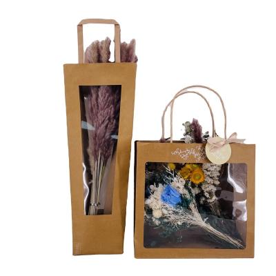 China 2021 Europe Customized Flower Paper Packaging Bag With Window, High Quality Craft Brown Paper Foil Bag For Flower for sale