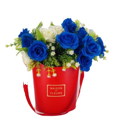 China New Recyclable Red Square Paper Flower Box , Two Layer Flower Box With Handle for sale