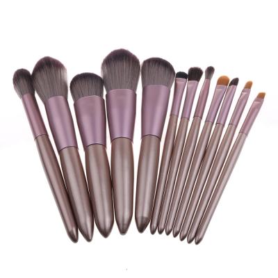 China Angular Luxury Professional Blush Powder 12PCS Eye Brush Custom Logo Cosmetic Brown Makeup Kits Private Label Eye Brush for sale