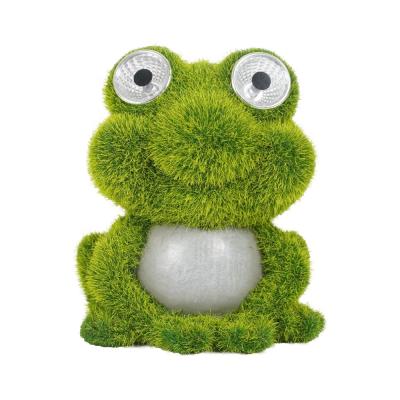 China With Artificial Moss Covered Solar Light Outdoor Garden Decor Polyresin Artificial Moss Frog Flocking Finish Statue for sale