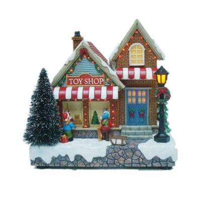 China 2*AAA Battery Operated Plastic Fiber Optic Musical Multi Led Animated Miniature Christmas Village House for sale