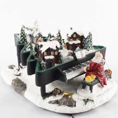 China Handmade Polyresin Christmas Santa Piano Animated with Colorful LED and Music House Decoration for sale