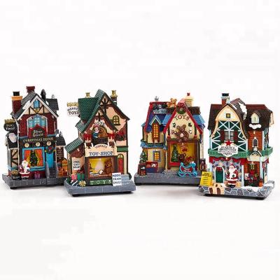 China Christmas holiday decoration & Christmas Gift Polyresin LED Store Decoration Santa Large Village Fiber Optic Townhouses for sale