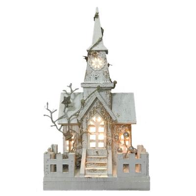 China Custom Classic Christmas Wood Table Top LED Lighted Church Home Interior Decor Wholesale Christmas Item for sale