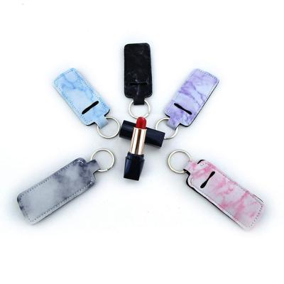 China Neoprene+Rubber Marble Lipstick Stick Holder Key Chain Holder Elastic Lip Balm Holder Travel Lipstick Stick Holders Removable Lip Balm Stick Holder Factory f for sale