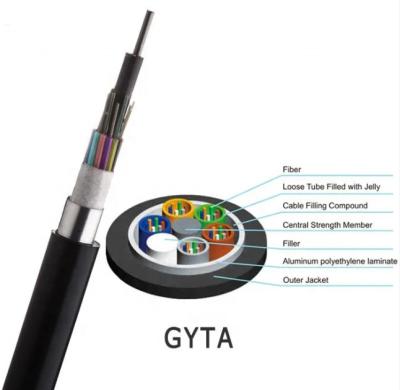 China Telecommunication 8 Cores 8/12/24/48/72/144 Jacket Stranded Indoor Outdoor Underground Lightweight Armored Fiber Optic Cable Cores Loose Tube Cable GYTA for sale