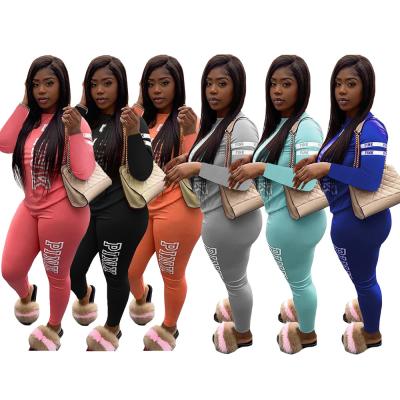 China Pink Letter Anti-pilling Outfits For Women Tracksuit Sweatsuit 2 Piece Sets Long Sleeve Matching Two Piece Pants Set 2021 for sale