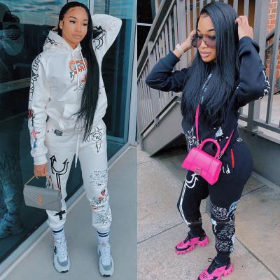 China Anti-pilling 2021 Women Tracksuits Thick Winter Sweatsuit 2 Pieces Set Streetwear Fashion Graffiti Hoodie Tracksuit Graphic Outfits for sale