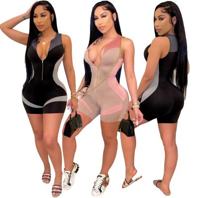 China Anti-pilling 2021 Summer Women's Overalls Zipper Patchwork Sleeveless Bodycon One Piece Romper for sale