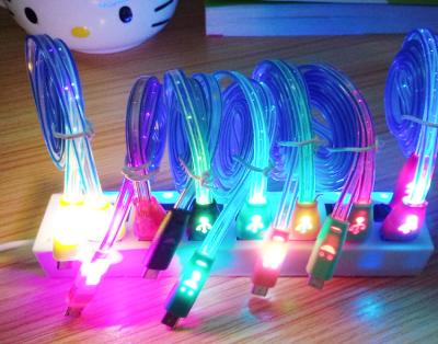 China Mobile Phone Cable Smile Face Multicolor Filling Illuminating Data Cables for sale