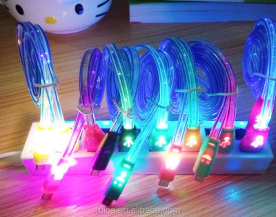 China Camera Special Price Multi Color Smile Face Glow In The Dark Charging Data Cable For iPhone Samsung for sale