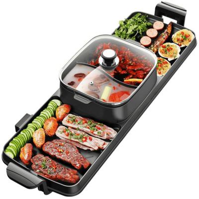 China Indoor Multifunctional Household BBQ Grill Dish Health 2 In 1 Smokeless Electric BBQ Grill With Hot Pot for sale