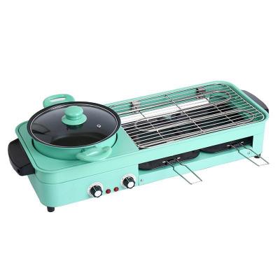 China Modern desgin 2 in 1 electric indoor barbecue grill dual use electric pan with hot pot for sale