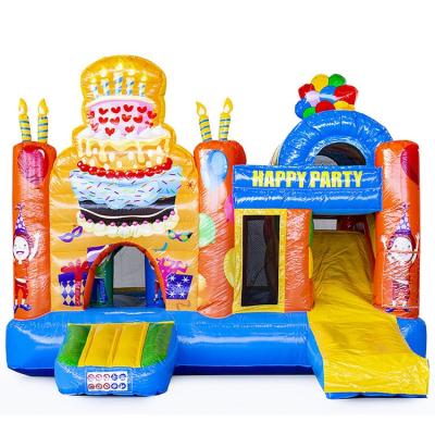 China Outdoor Entertainment Birthday Cake Inflatable Bouncer Moonwalk, Inflatable Castle Bouncy Slide Combo For Party for sale