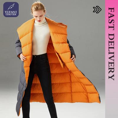 China YuFan high quality waterproof in stock women's high end double contrast color long dresses down thick jackets keep warm winter parka jacket for sale