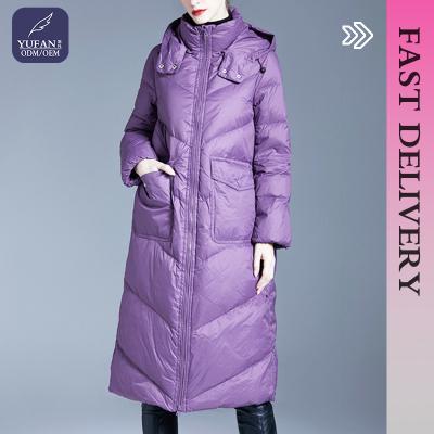 China High Quality Yufan RTS Waterproof Fast Delivery Women Casual Down Lady Stripper Jacket Winter Coat Purple Clothes Casual Long Warm for sale