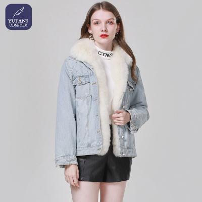 China YuFan Waterproof Original Design Customized Ladies Denim Fur Down Jacket Autumn Urban Classic Denim Jacket With Fur Women's Denim Jacket for sale