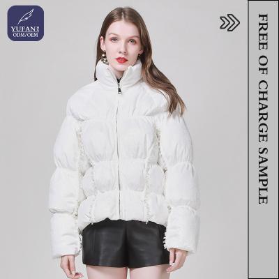 China YuFan New Design England Waterproof Style Cropped Down Jacket Woman Ladies Puff Jacket Duck Down Mid-Length Thin Down White Coats for sale