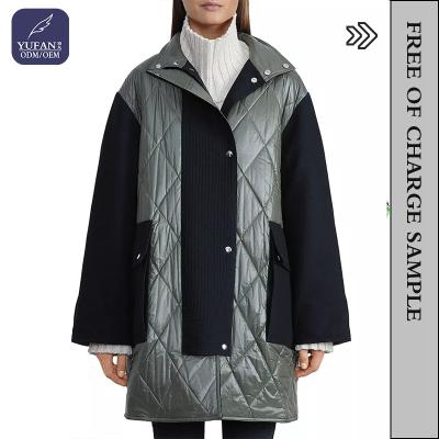 China YuFan High End Waterproof Down Diamond Quilted Down Jacket Reversible Quilted Coat Women Mixed Media Waterproof Jacket And Coats For Women for sale