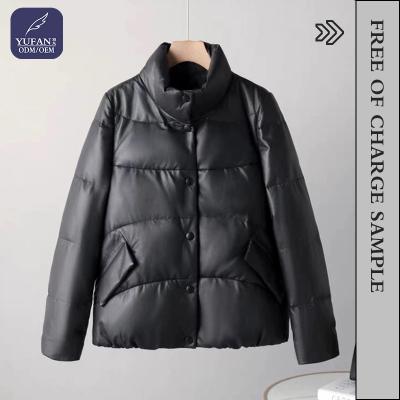 China YuFan Factory OEM Faux Stripper Jacket Women Motorcycle Bomber Leather Filling Anti-wrinkle Coated Women Down Clothes for sale